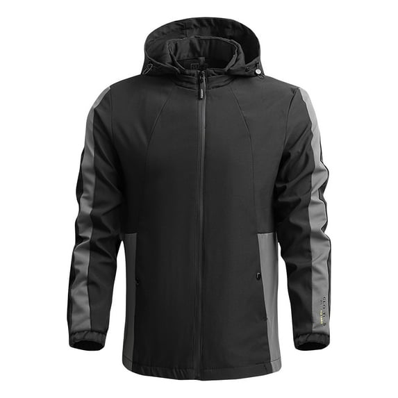 DeHolifer Outdoor Coat for Men Plus Size Waterproof Windproof Long Sleeve Sports Hooded Casual Jacket Black 3XL