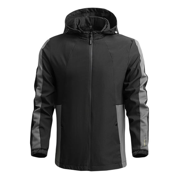 DeHolifer Outdoor Coat for Men Plus Size Waterproof Windproof Long Sleeve Sports Hooded Casual Jacket Black 3XL