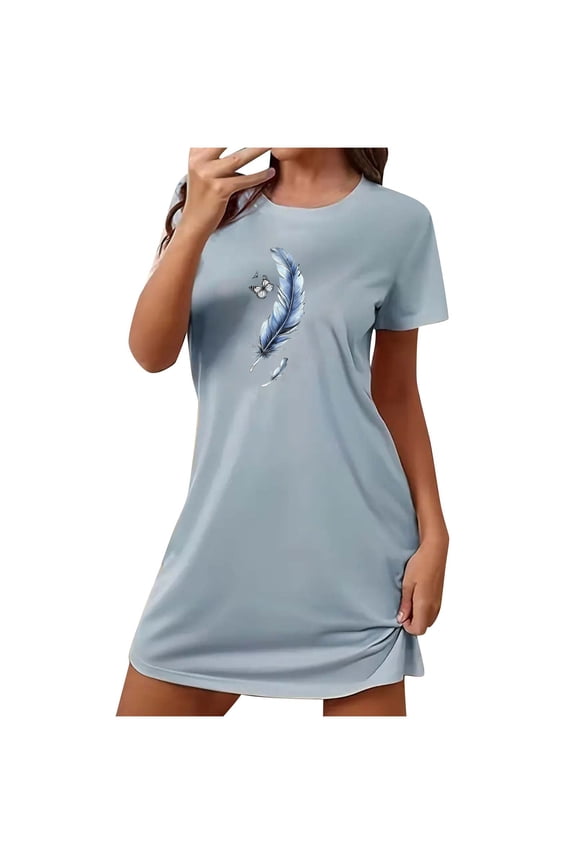 DeHolifer Oversized Nightgown for Women Short Sleeve Printed Sleepshirts Cute Night Shirts Soft Pajama Sleepwear Nightdress Blue 2XL