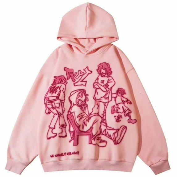 DeHolifer Oversized Sweatshirt for Women Casual Printing Long Sleeve Pullover Hoodie Sweatshirt Tops Y2K Trendy Casual Comfy Fall Winter Outfits Clothes Pink 3XL