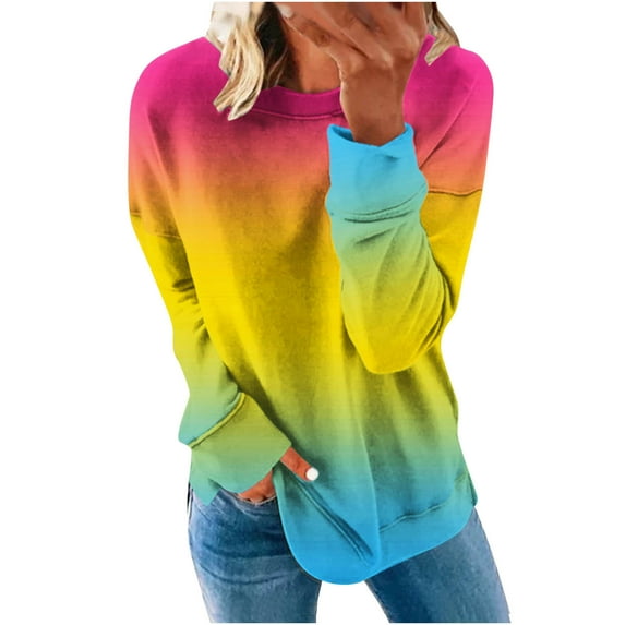 DeHolifer Oversized Sweatshirt for Women Long Sleeve Crew Neck Gradient Color Sweatshirt Plush Winter Warm Loose Casual Pullover Tops Multicolor XL
