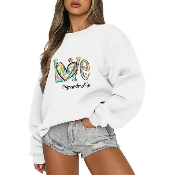 DeHolifer Oversized Sweatshirt for Women Long Sleeve Round Neck Letter Printed Sweatshirt Loose Casual Fall Pullover Tops White S