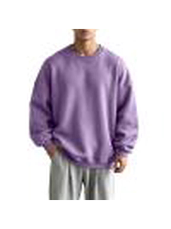 Oversized Sweatshirts for Men Fall Winter Trendy Soft Crewneck Casual Pullover Tops Purple XL