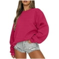 thumbnail image 1 of DeHolifer Oversized Sweatshirts for Women Trendy Crewneck Long Sleeve Strip Print Loose Casual Sweatshirts Hot Pink M, 1 of 5