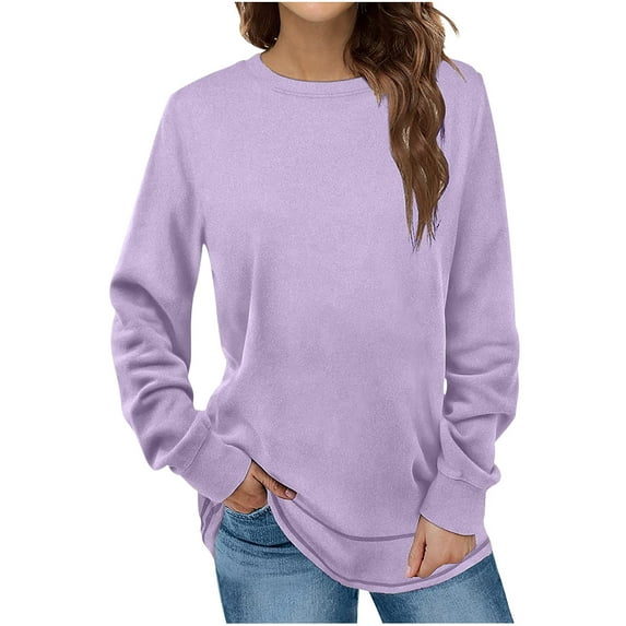 DeHolifer Oversized sweatshirt for Women Solid Long Sleeve Crew Neck Sweatshirt Fall Loose Casual Soft Pullover Tops Purple L