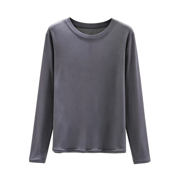 DeHolifer Pajama Tops for Women Solid Color Crewneck Long Sleeve Pajama Sleep Shirts Dark Gray XL