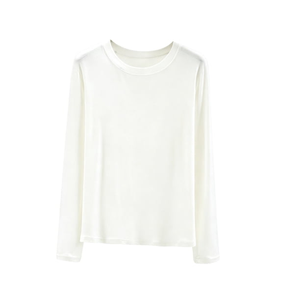 DeHolifer Pajama Tops for Women Solid Color Crewneck Long Sleeve Pajama Sleep Shirts White XL