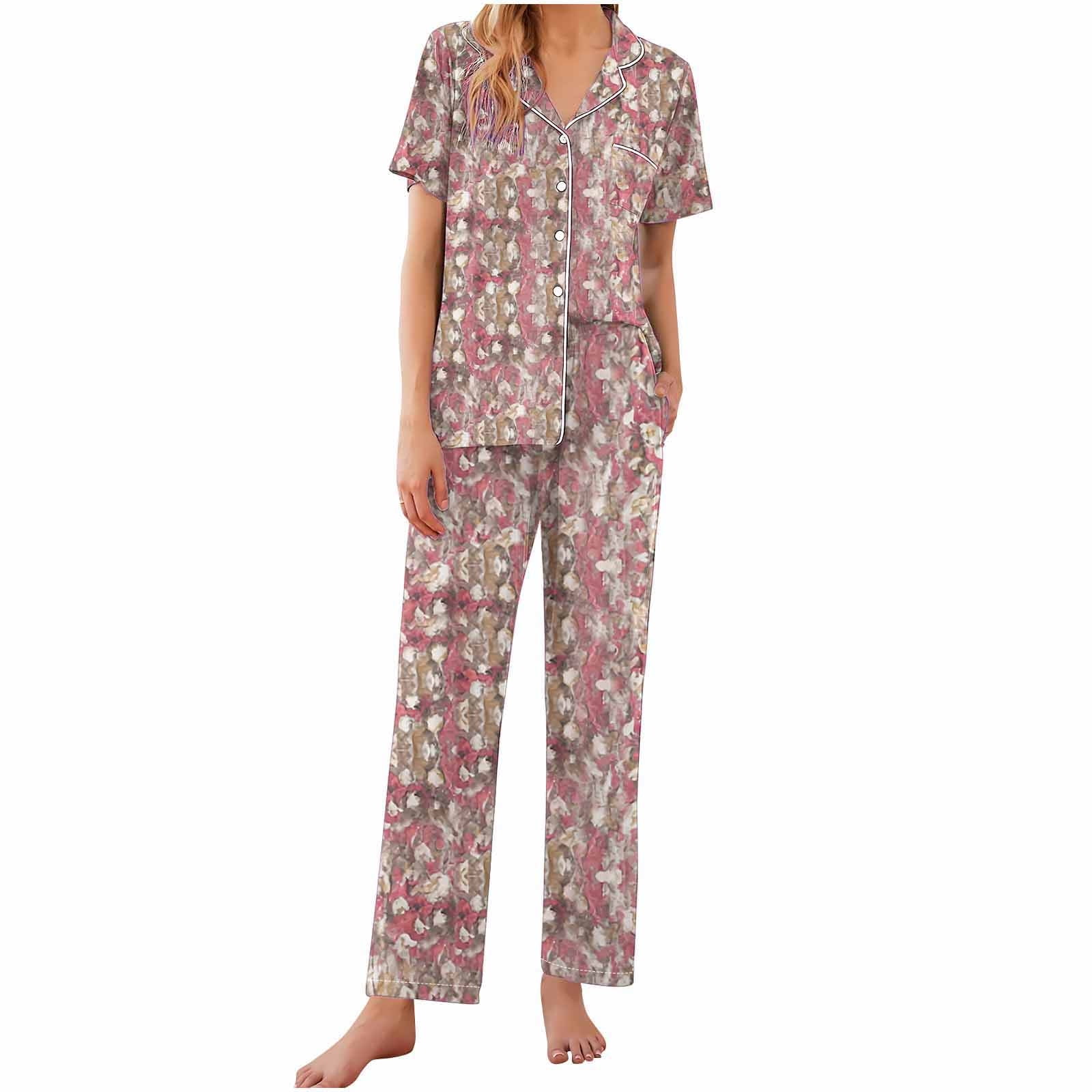 DeHolifer Pajamas Sets for Women 2 Piece Short Sleeve Pjs Notch Collar ...