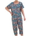 thumbnail image 1 of QQAMB Pajamas Sets for Women Plus Size Loungewear Floral Crewneck Short Sleeve Blouse + Capri Pants 2PCs Pajamas Sets Blue 2XL, 1 of 3