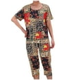 thumbnail image 1 of QQAMB Pajamas Sets for Women Plus Size Loungewear Floral Crewneck Short Sleeve Blouse + Capri Pants 2PCs Pajamas Sets Khaki XL, 1 of 3