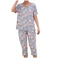 thumbnail image 1 of QQAMB Pajamas Sets for Women Plus Size Loungewear Floral Crewneck Short Sleeve Blouse + Capri Pants 2PCs Pajamas Sets Purple 2XL, 1 of 3