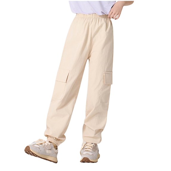 DeHolifer Pants for Boys Elastic Waisted Loose Comfy Solid Color Quick Dry Straight Leg Cargo Pants,9 Years