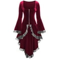 thumbnail image 1 of QQAMB Renaissance Dress for Women Halloween Costume Gothic Vintage Flare Sleeve Dress Lace Stitching Dress Victorian Square Neck Zipper Dress Red S, 1 of 4