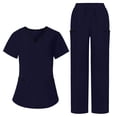 thumbnail image 1 of DeHolifer Scrubs for Women Set Petite Wide Leg Pants and Short Sleeve V-Neck Scrub Top Two Piece Nursing Uniforms Cozy Workwear Navy L, 1 of 7
