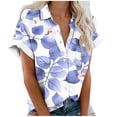 thumbnail image 1 of QQAMB Shirt for Women Floral Print Turndown Collar Short Sleeve Button Loose Casual Blouse Shirt Purple 2XL, 1 of 5