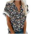 thumbnail image 1 of DeHolifer Shirt for Women Floral Printed Short Sleeve Lapel Button Casual Shirt Spring Fashion Blouse Tops Navy M, 1 of 4