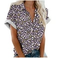 thumbnail image 1 of DeHolifer Shirt for Women Floral Printed Short Sleeve Lapel Button Casual Shirt Spring Fashion Blouse Tops Purple XL, 1 of 4