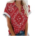 thumbnail image 1 of DeHolifer Shirt for Women Floral Printed Short Sleeve Lapel Button Casual Shirt Spring Fashion Blouse Tops Red S, 1 of 4
