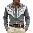 thumbnail image 1 of DeHolifer Shirts for Men Cowboy Pearl Snap Long Sleeve Embroidered Shirts Casual Work Button Down Outfits Gray M, 1 of 4