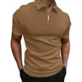 thumbnail image 1 of DeHolifer Shirts for Men Quarter Zip Casual Shirts Solid Color Short Sleeve Turndown Collared Shirts Khaki XL, 1 of 6