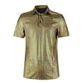 thumbnail image 1 of QQAMB Shirts for Men Solid Color Glitter Sequin Flip Collar Button Short Sleeve Dressy Shirts Blouse Tops Gold L, 1 of 5