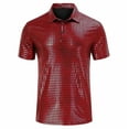 thumbnail image 1 of QQAMB Shirts for Men Solid Color Glitter Sequin Flip Collar Button Short Sleeve Dressy Shirts Blouse Tops Red XL, 1 of 4