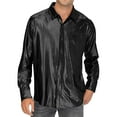 thumbnail image 1 of DeHolifer Shirts for Men Solid Color Sequined Satin Lapel Button Long Sleeve Casual Dance Party Shirt Black M, 1 of 5
