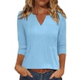 thumbnail image 1 of DeHolifer Shirts for Women Button Down 3/4 Sleeve Tops Pleated V-Neck Blouses Dressy Casual Basic Tunic Trendy Outfits Light Blue 2XL, 1 of 8