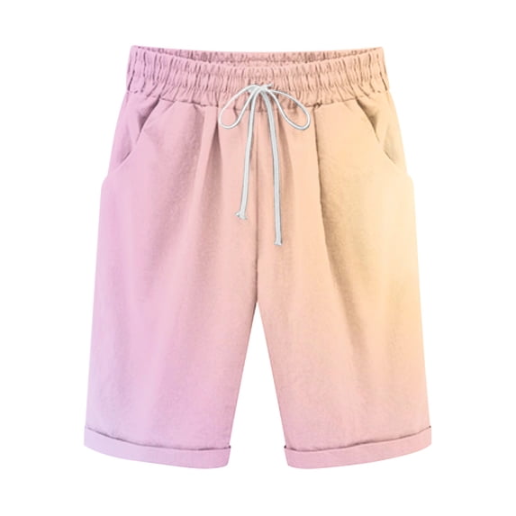 DeHolifer Shorts for Men Cotton Linen Plus Size Gradient Color Drawstring Elastic Waisted Summer Loose Comfy Shorts Pink 3XL