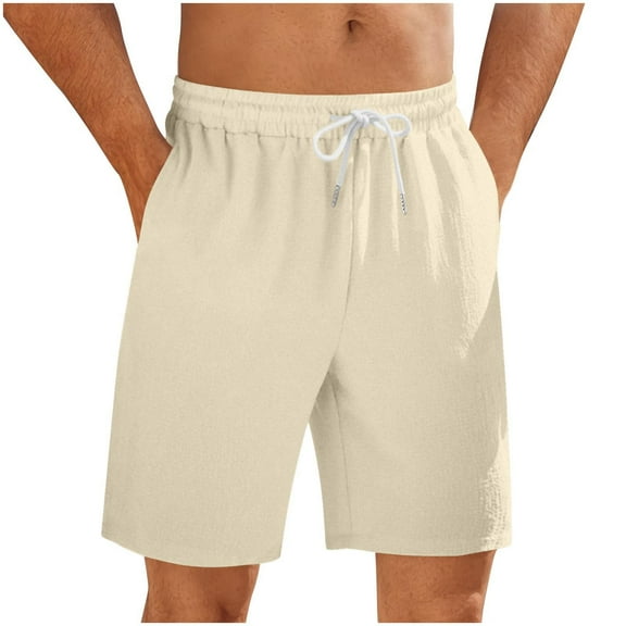 DeHolifer Shorts for Men Elastic Waisted Straight Leg Drawstring Solid Color Summer Trendy Loose Comfy Shorts Beige XL