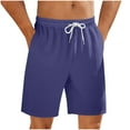 thumbnail image 1 of DeHolifer Shorts for Men Elastic Waisted Straight Leg Drawstring Solid Color Summer Trendy Loose Comfy Shorts Dark Blue 2XL, 1 of 6