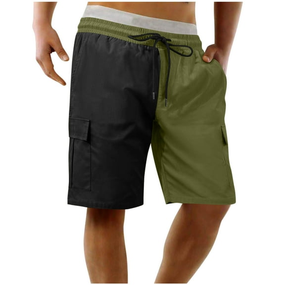 DeHolifer Shorts for Men Plus Size Patchwork Elastic Waisted Drawstring Summer Trendy Shorts with Multi-pocket Army Green XL