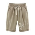 thumbnail image 1 of DeHolifer Shorts for Women Elastic Waist Drawstring Dandelion Print Loose Casual Summer Shorts with Pockets Khaki L, 1 of 3