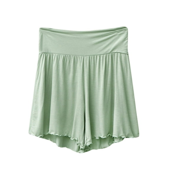 QQAMB Shorts for Women Modal Soft Lounge High Waist Solid Color Casual Sleepwear Cozy Pajama Bottom Shorts Green M