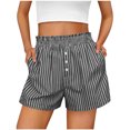thumbnail image 1 of DeHolifer Shorts for Women Strip Printed Elastic Waisted Casual Button Summer Comfy Loose Homewear Outwear Shorts Black L, 1 of 7