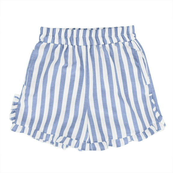 DeHolifer Shorts for Women Striped Elastic Waisted Straight Leg Drawstring Loose Comfy Shorts with Pocket Light Blue M