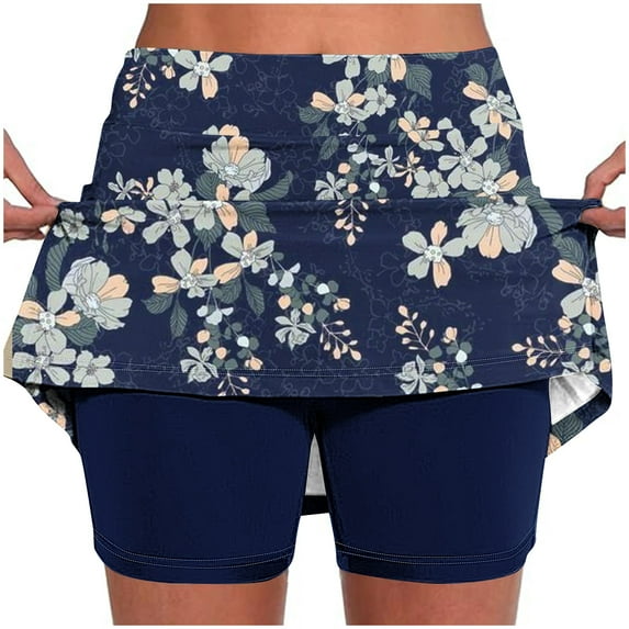 DeHolifer Skorts for Women with Pockets Lightweight Skirt Athletic Inner Shorts for Running Tennis Golf Workout Sports Navy XL