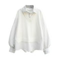 thumbnail image 1 of DeHolifer Striped Sweater Blouse Splicing Fake Two-Piece Shirt Long Sleeve Mock Neck Pullover Top Fashion Loose Slim Sweatshirt White 2XL, 1 of 3