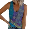 thumbnail image 1 of DeHolifer Summer Tank Tops for Women V-Neck Ribbed Sleeveless Shirts Retro Print Button Up Blouse Casual T-Shirt Blue S, 1 of 5