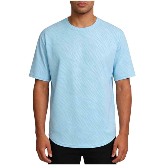 DeHolifer Summer Workout Shirts Men Solid Color Short Sleeve Athletic Active Tops Quick Dry Crewneck T Shirt for Running Light Blue XL