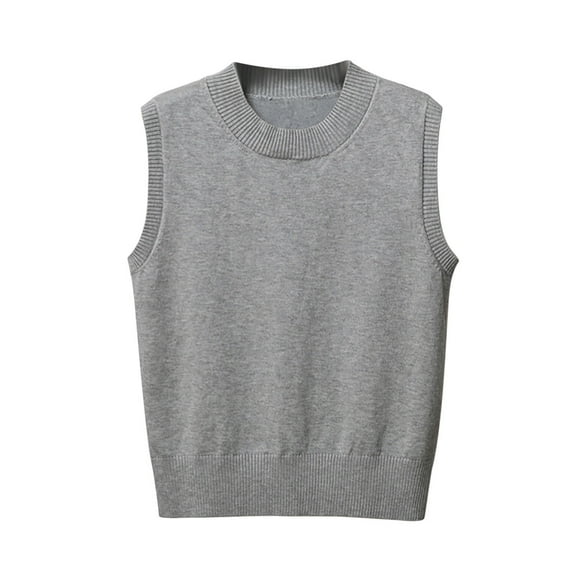 DeHolifer Sweater Vest for Women Fall Winter Sleeveless Crewneck Cable Knit Pullover Sweater Vest Loose Casual Pullover Tops Gray M