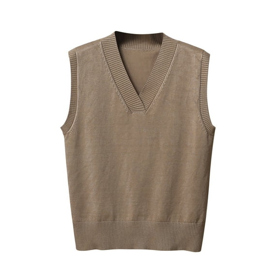 DeHolifer Sweater Vest for Women Fall Winter Sleeveless V Neck Cable Knit Pullover Sweater Vest Loose Casual Pullover Tops Khaki S