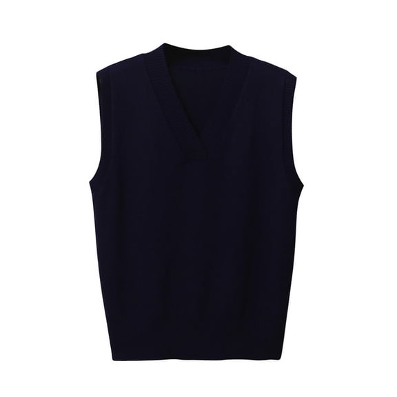 DeHolifer Sweater Vest for Women Fall Winter Sleeveless V Neck Cable Knit Pullover Sweater Vest Loose Casual Pullover Tops Navy L