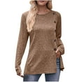 thumbnail image 1 of DeHolifer Sweater for Women Crewneck Button Long Sleeve Solid Color Split Ribbed Knit Sweater Fall Fashion Blouse Khaki XL, 1 of 3