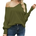 thumbnail image 1 of DeHolifer Sweater for Women Long Sleeve Cold Shoulder V Neck Knit Sweater Fall Winter Pullover Tops Green M, 1 of 6