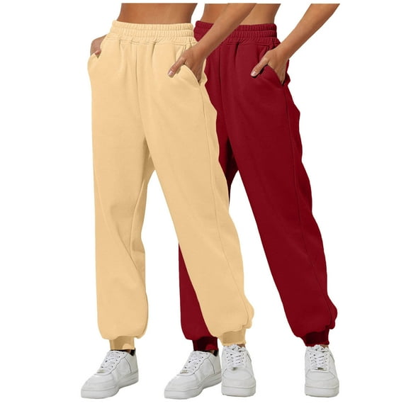 DeHolifer Sweatpant for Women 2PC Solid Color Lounge Baggy Cinch Bottom Sweatpants Joggers High Waist Pants Beige 2XL