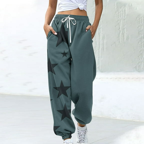 DeHolifer Sweatpants for Women High Waist Elastic Waist Drawstring Star Print Straight Leg Sweatpants Casual Loose Joggers Pants Mint Green M