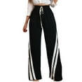 thumbnail image 1 of DeHolifer Sweatpants for Women High Waist Strip Print Drawstring Wide Leg Baggy Pocket Joggers Sweatpants Black XL, 1 of 6