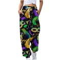 thumbnail image 1 of QQAMB Sweatpants for Women Mardi Gras Elastic Waist Drawstring Joggers Mask Printed Straight Leg Sweatpants Multicolor XL, 1 of 3