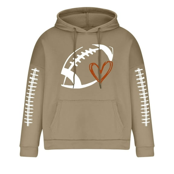 DeHolifer Sweatshirt for Men Plus Size Hoodies Long Sleeve Football Print Drawstring Pocket Pullover Hoodies Sweatshirts Khaki 2XL